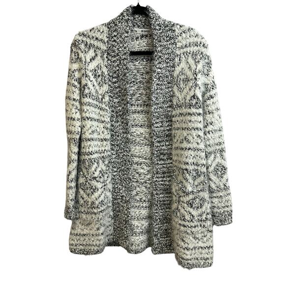 BB Dakota Eyelash Open Cardigan Ivory White Black Patterned Small Soft Cozy - Picture 1 of 9